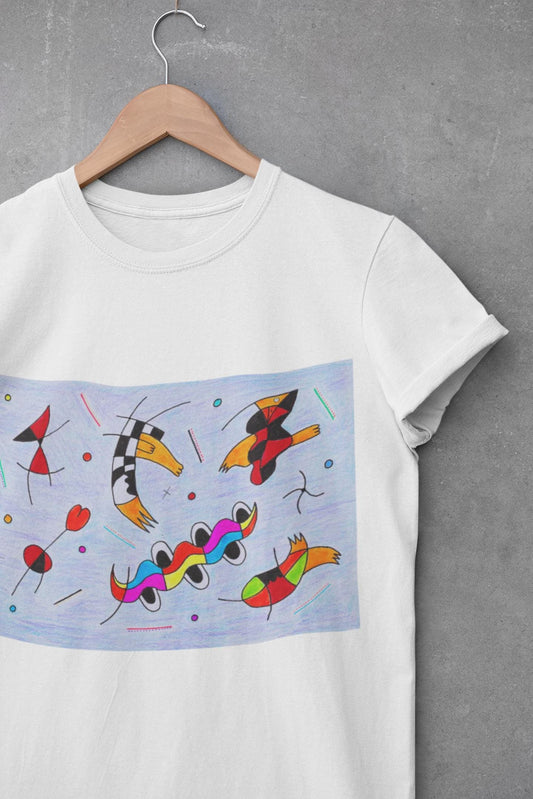 Joan Miró Inspired Abstract Ducks T-Shirt | Colorful Surreal Figurative Design