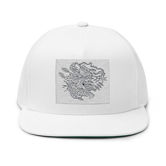 Scribble Linework Cap | Abstract Animal Flat Bill Hat | Minimalist Embroidered Snapback | UK Artist