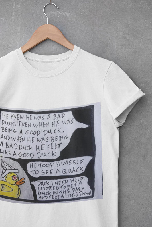 Hand Drawn Duck Comic T-Shirt | Mental Health Support Awareness Tee