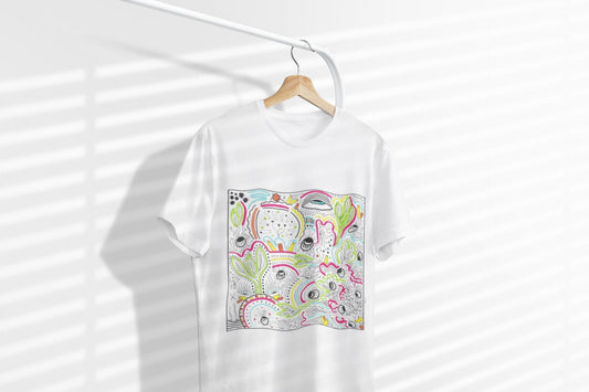 Surreal Psychedelic Mushroom Garden T-Shirt | Abstract Floral Fungi Art