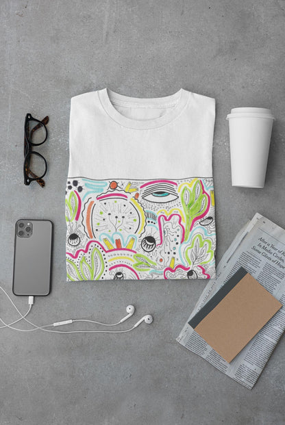 Surreal Psychedelic Mushroom Garden T-Shirt | Abstract Floral Fungi Art