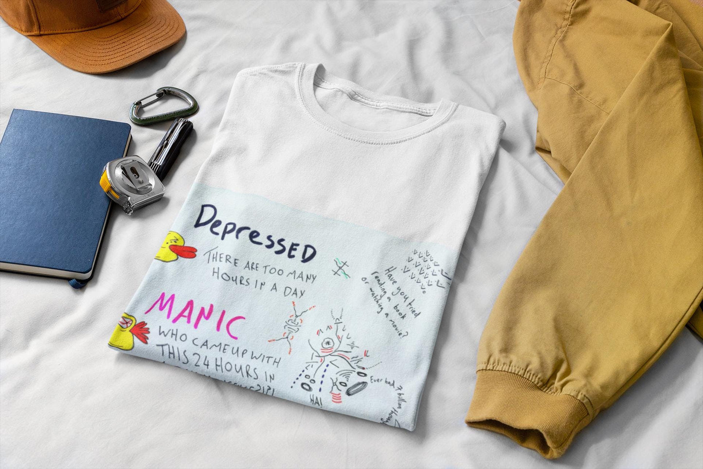 Bipolar Disorder Manic Depressed Tee | Ducks humour| Hand Made | U.K. Artist | Made in Cape Town