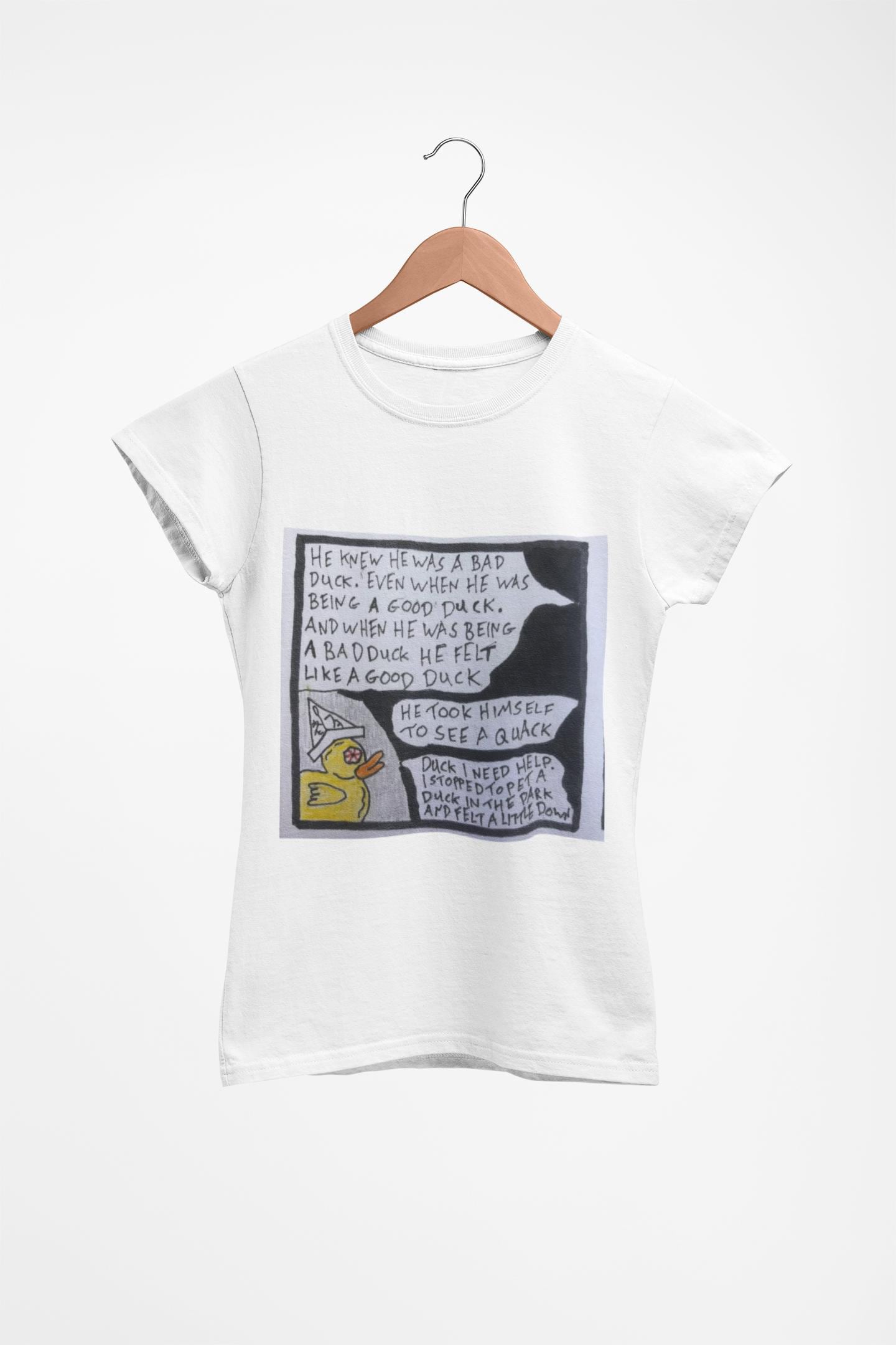 Hand Drawn Duck Comic T-Shirt | Mental Health Support Awareness Tee