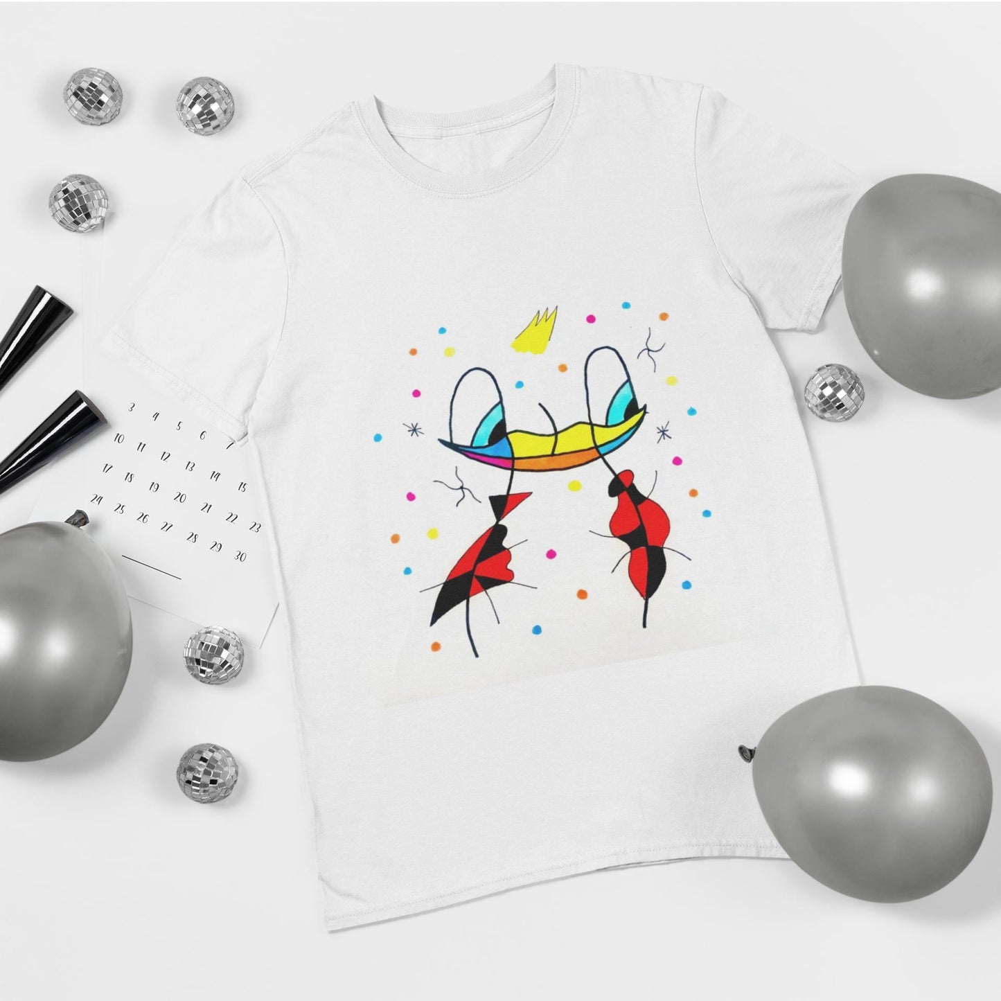 Flamenco Duck T-Shirt | Joan Miró Style Abstract Art, Hand Drawn Tee