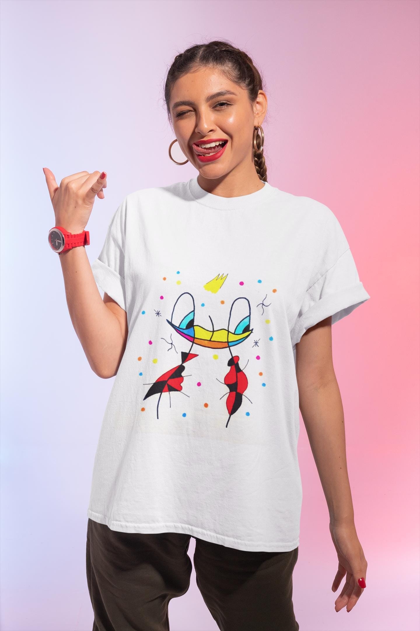Flamenco Duck T-Shirt | Joan Miró Style Abstract Art, Hand Drawn Tee