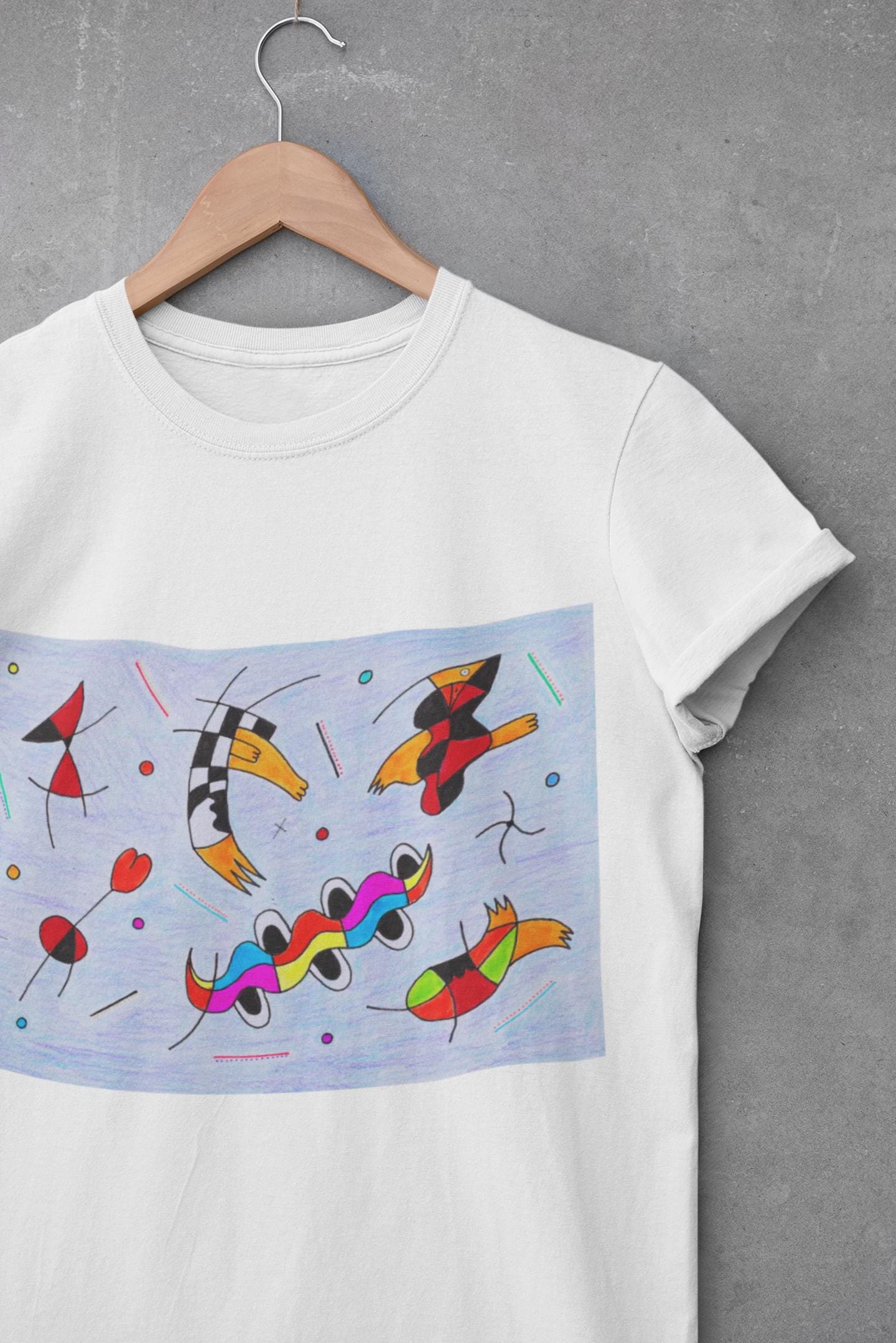 Joan Miró Inspired Abstract Ducks T-Shirt | Colorful Surreal Figurative Design