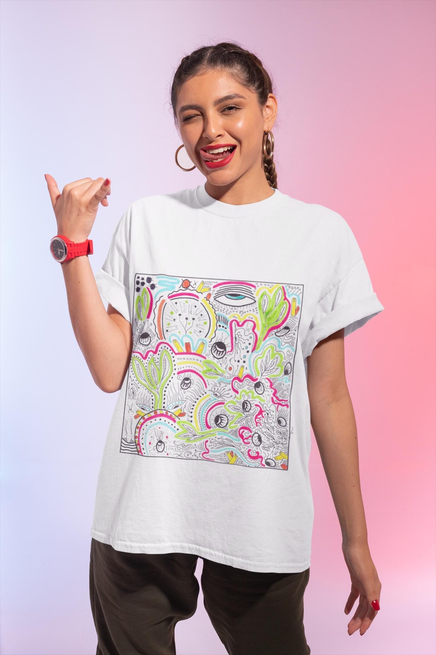 Surreal Psychedelic Mushroom Garden T-Shirt | Abstract Floral Fungi Art
