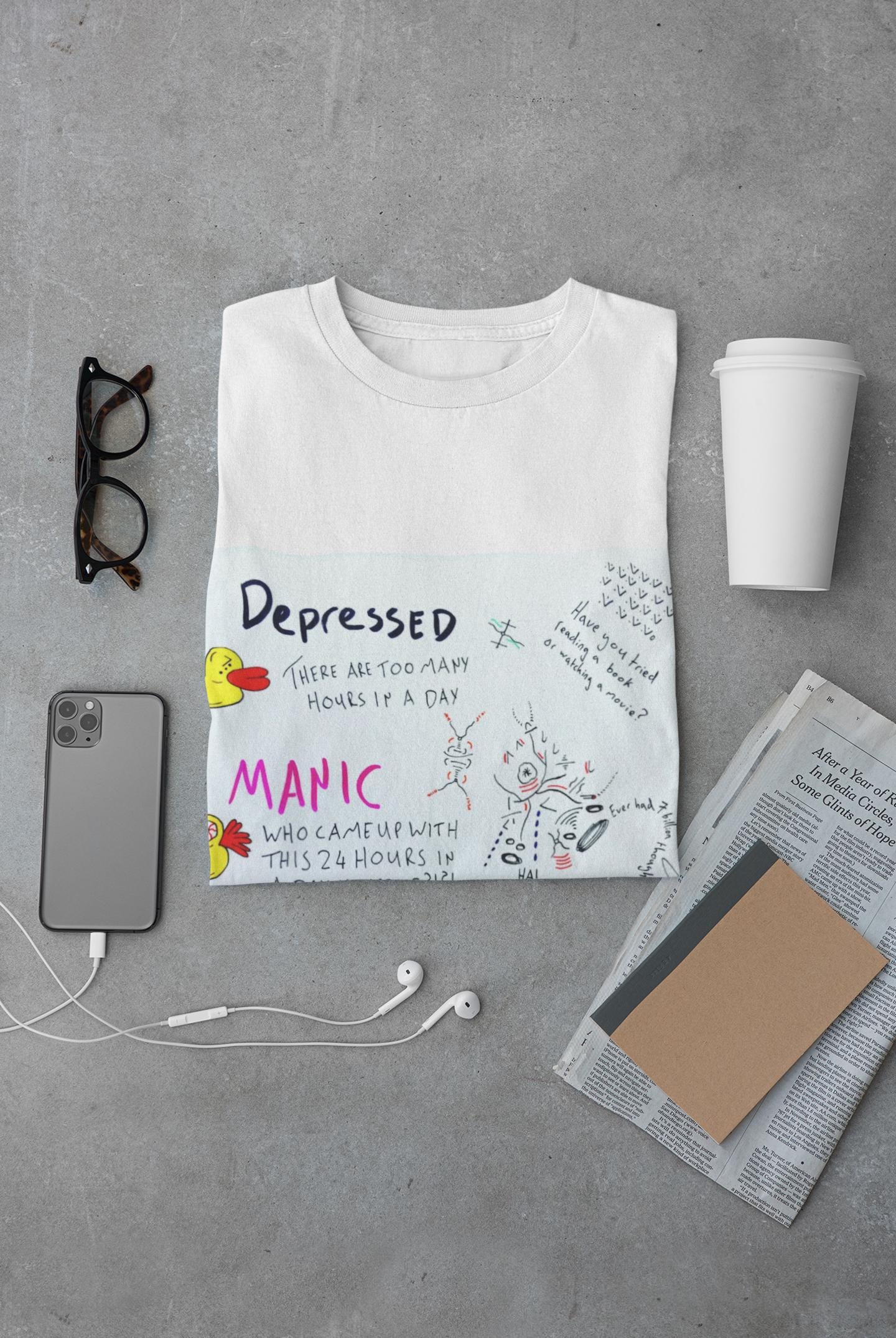 Bipolar Disorder Manic Depressed Tee | Ducks humour| Hand Made | U.K. Artist | Made in Cape Town