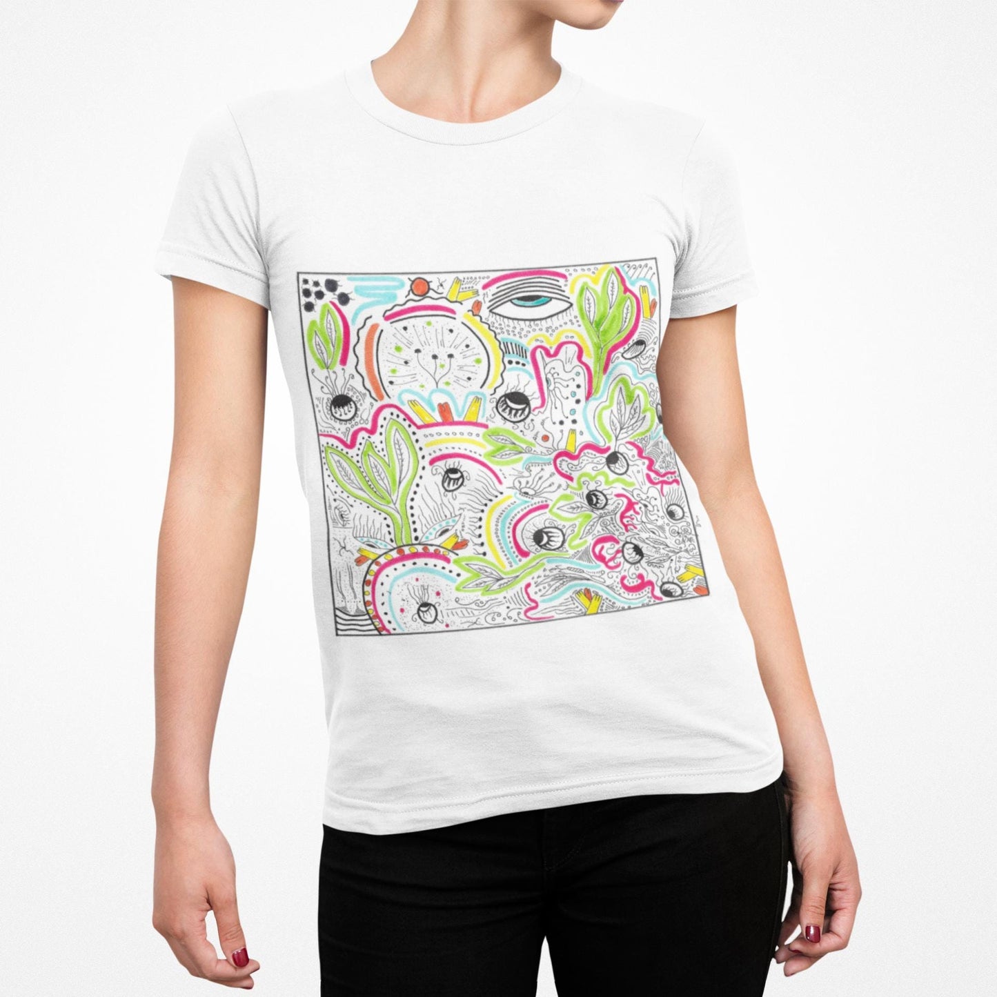 Surreal Psychedelic Mushroom Garden T-Shirt | Abstract Floral Fungi Art