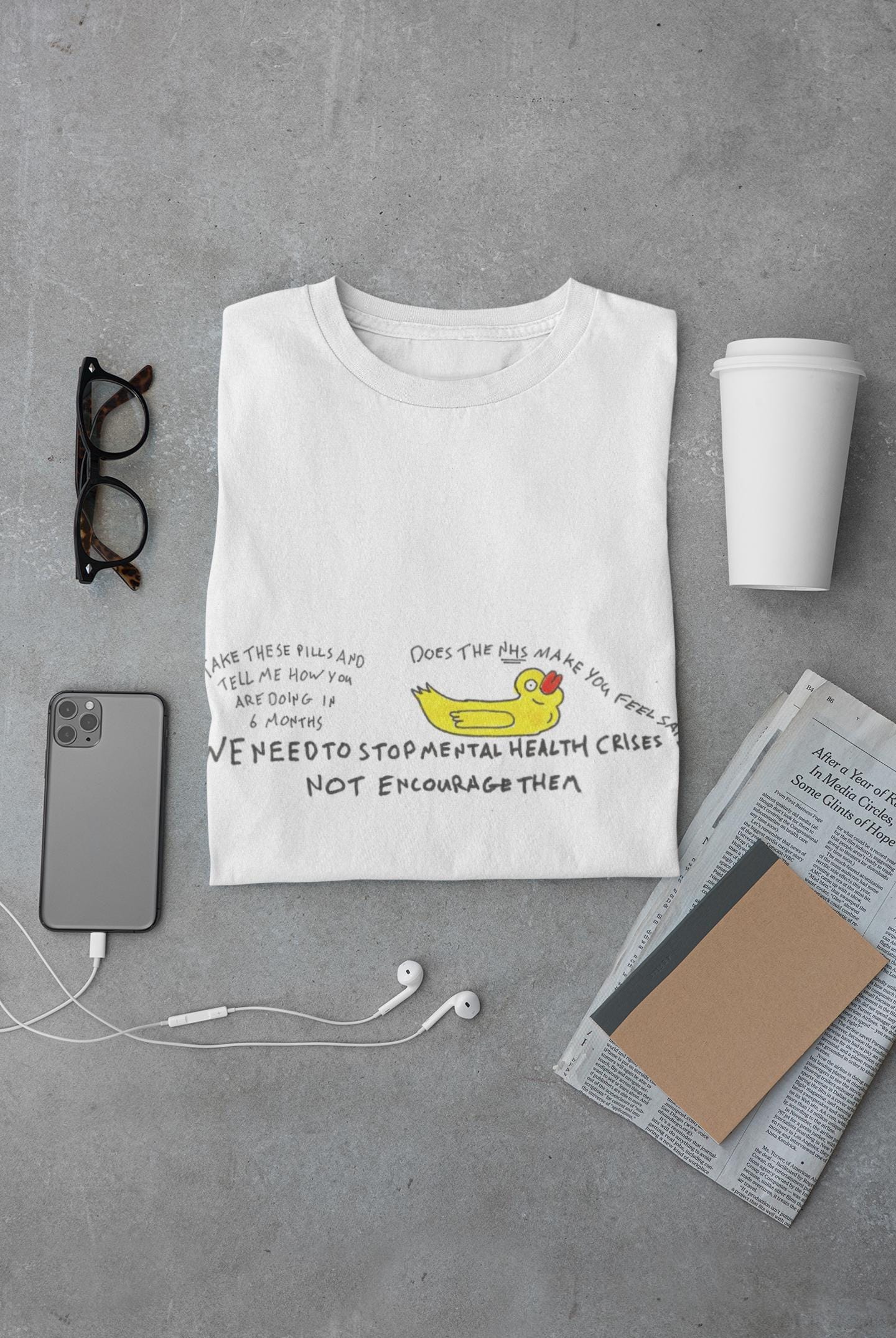 NHS Mental Health Awareness T-Shirt | Meds Side Effects, Understaffed Care, Hand Drawn Slogan