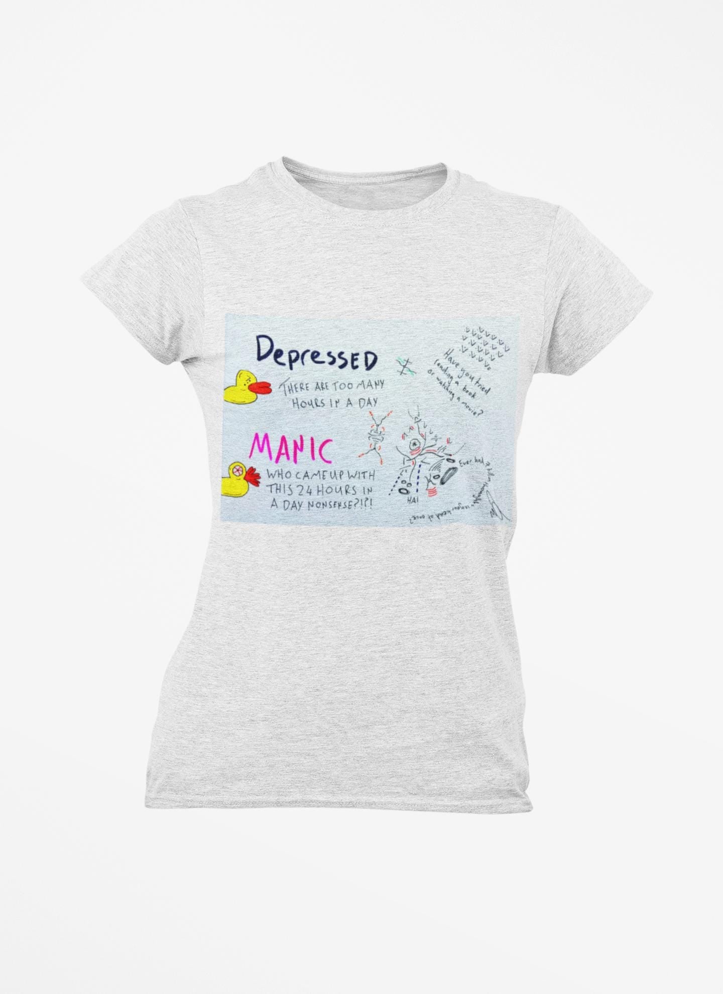 Bipolar Disorder Manic Depressed Tee | Ducks humour| Hand Made | U.K. Artist | Made in Cape Town