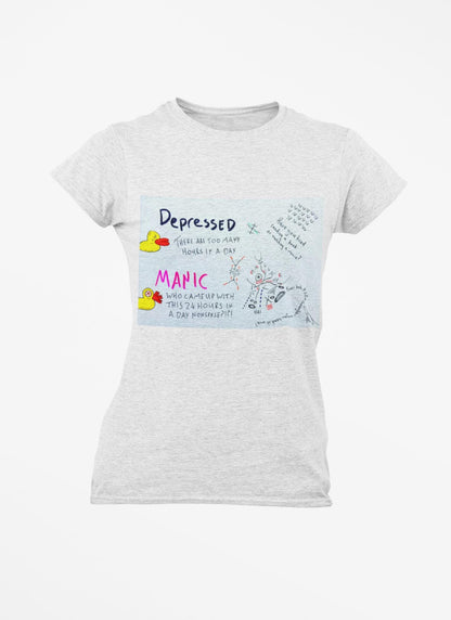 Bipolar Disorder Manic Depressed Tee | Ducks humour| Hand Made | U.K. Artist | Made in Cape Town