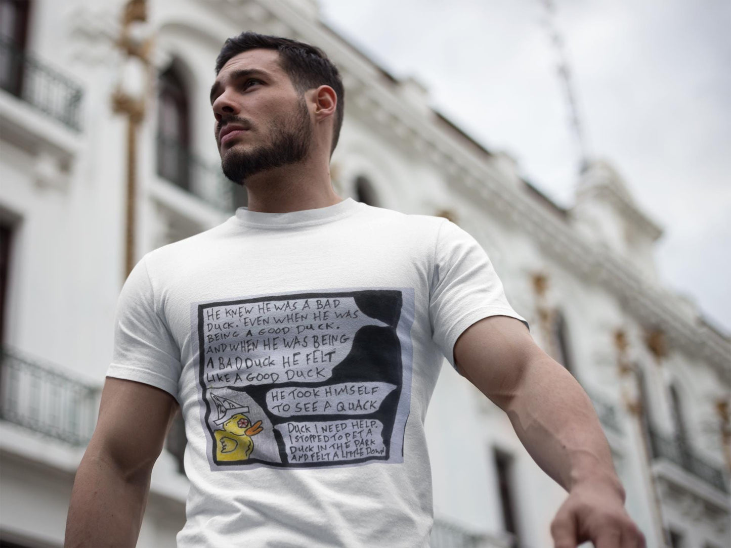 Hand Drawn Duck Comic T-Shirt | Mental Health Support Awareness Tee