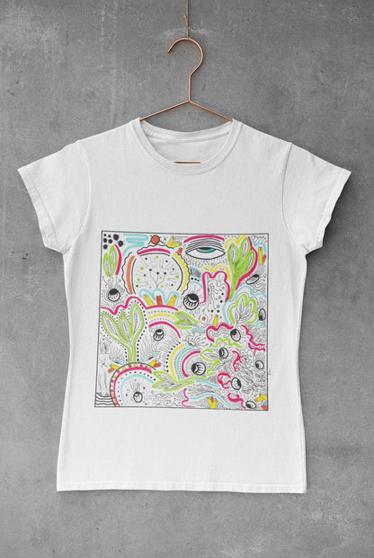 Surreal Psychedelic Mushroom Garden T-Shirt | Abstract Floral Fungi Art