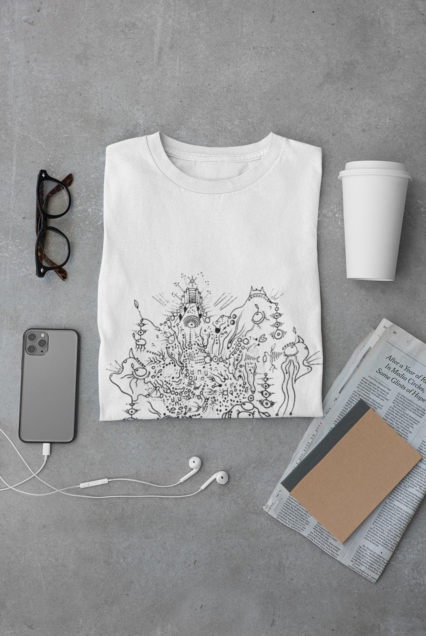 Abstract Ganesh Linework Print Tee | Hindu Surrealist Art, UK Artist