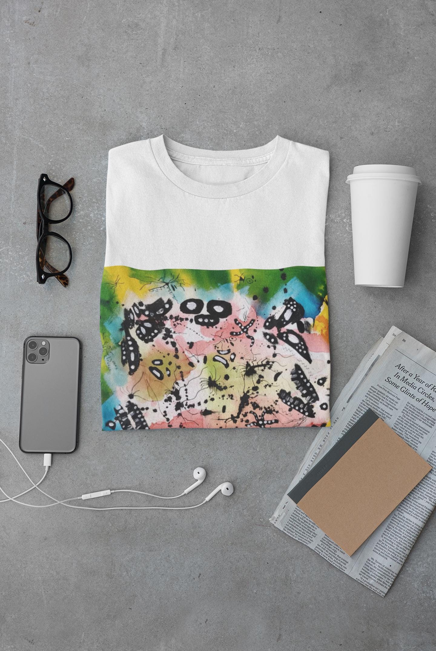 Abstract Ink Faces T-Shirt | Colorful Linework Art, Cape Town Design