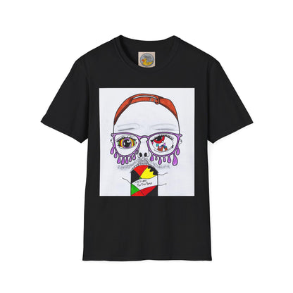 Trippy Psychedelic Abstract Josh Portrait T-Shirt | Purple Eyes, Glasses