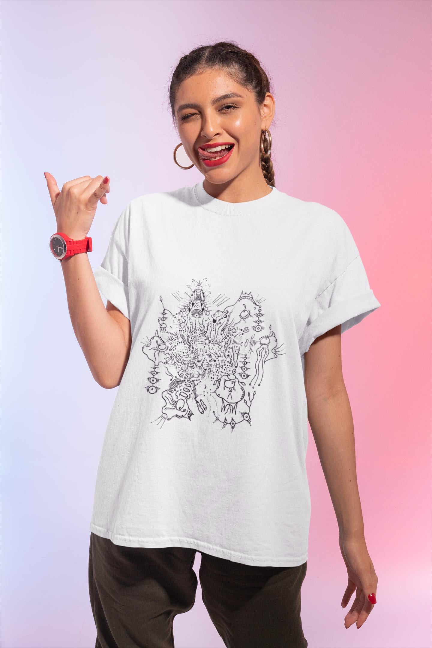 Abstract Ganesh Linework Print Tee | Hindu Surrealist Art, UK Artist