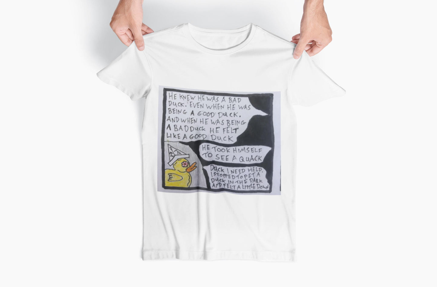 Hand Drawn Duck Comic T-Shirt | Mental Health Support Awareness Tee