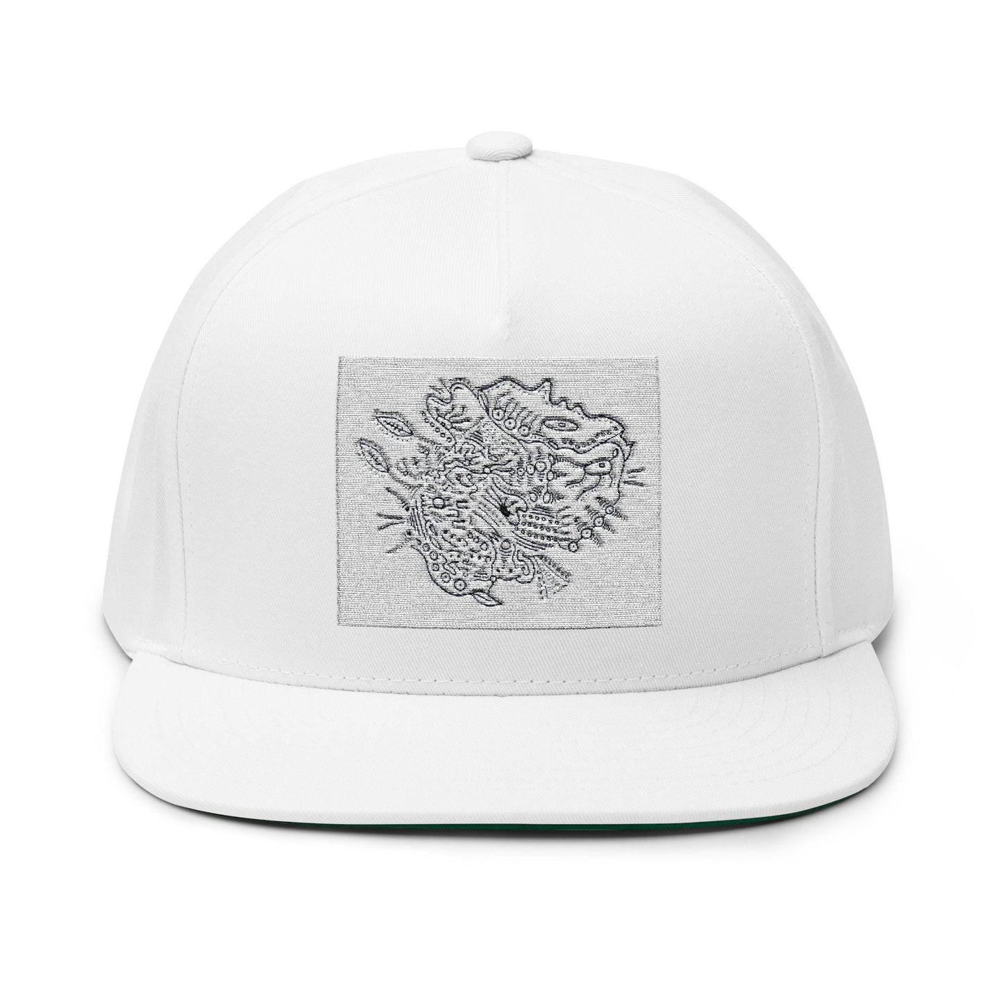 Scribble Linework Cap | Abstract Animal Flat Bill Hat | Minimalist Embroidered Snapback | UK Artist