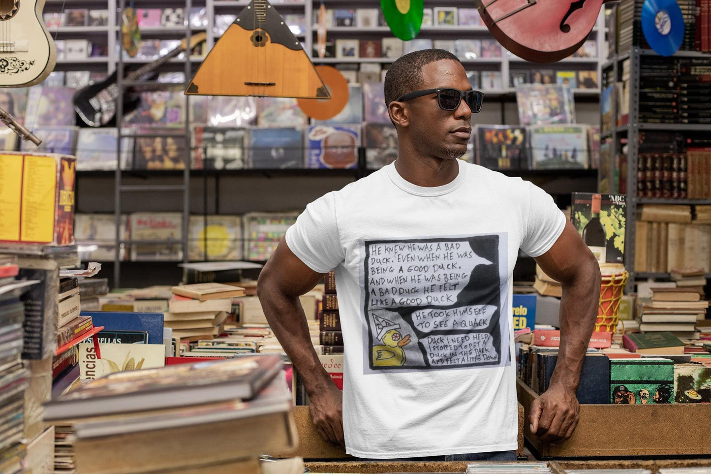 Hand Drawn Duck Comic T-Shirt | Mental Health Support Awareness Tee