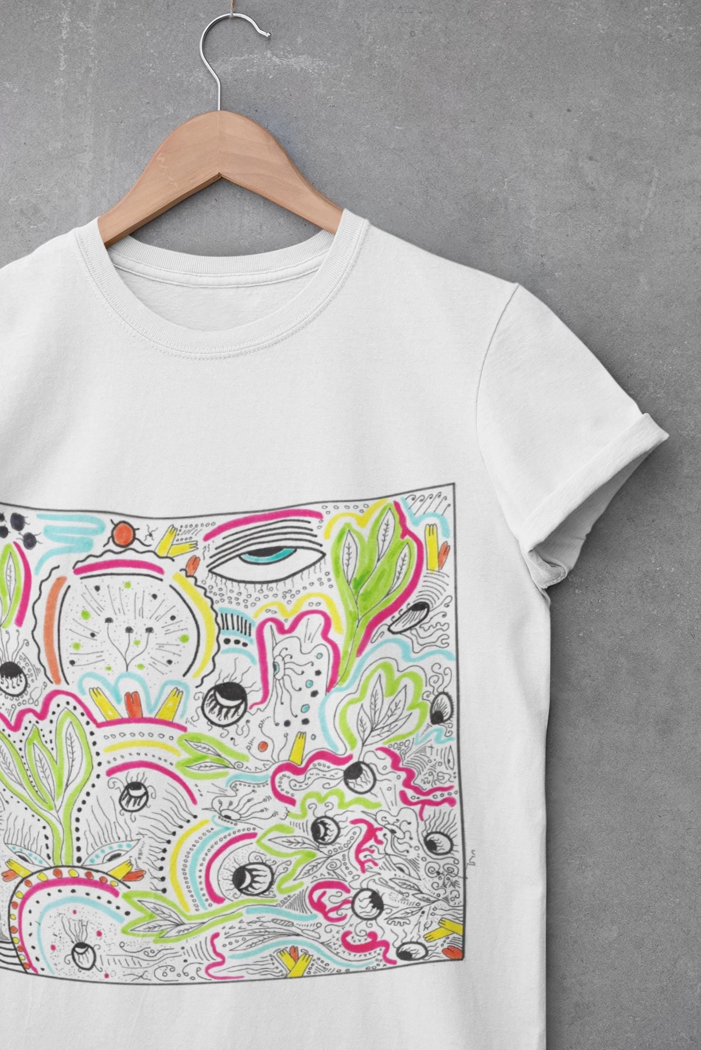 Surreal Psychedelic Mushroom Garden T-Shirt | Abstract Floral Fungi Art