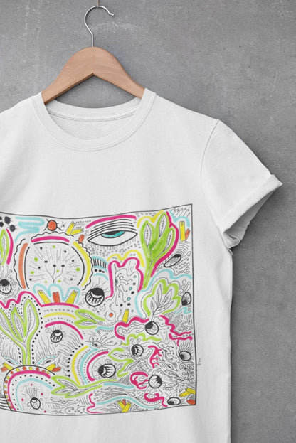 Surreal Psychedelic Mushroom Garden T-Shirt | Abstract Floral Fungi Art