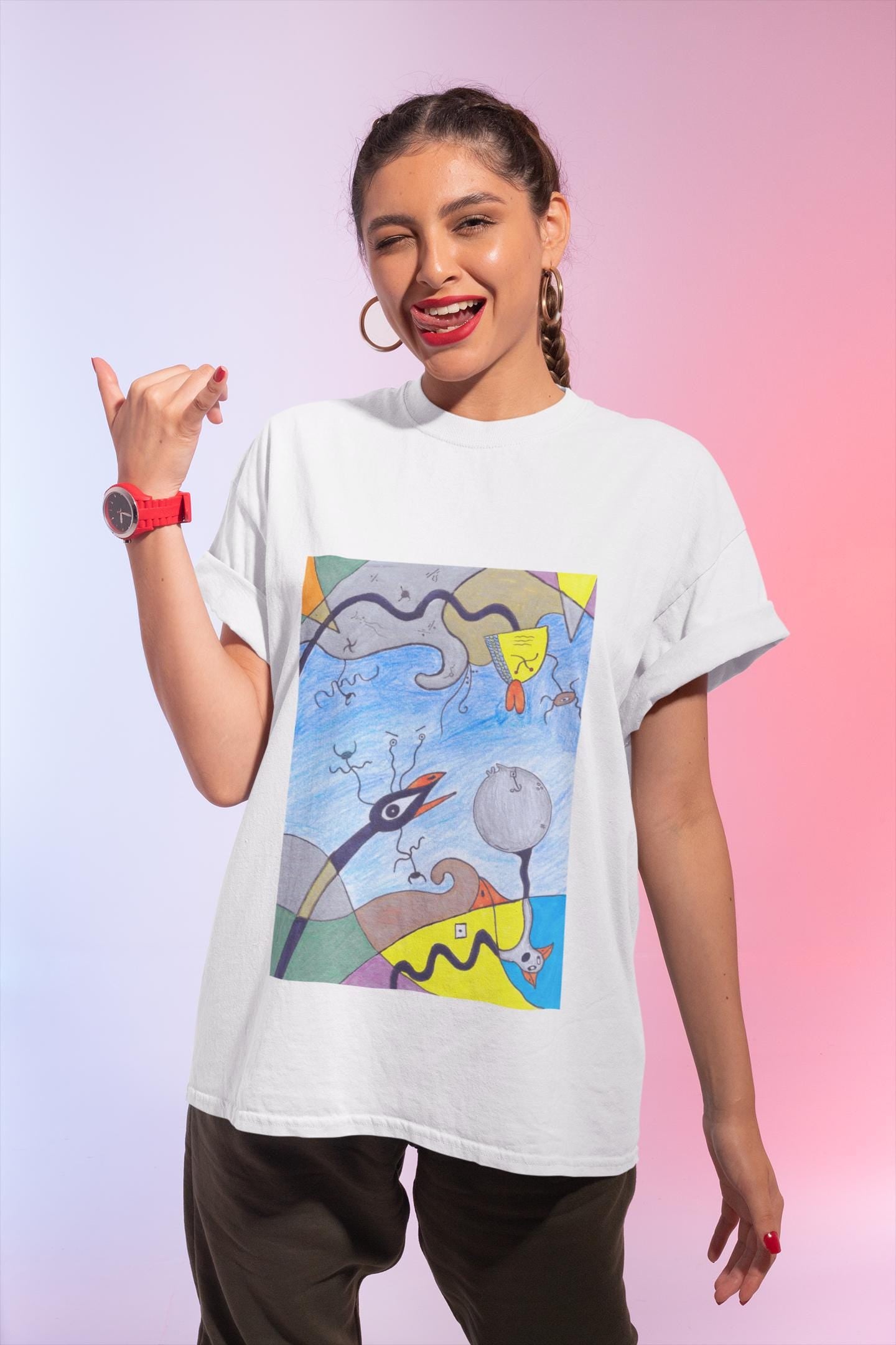 Joan Miro Birds | Abstract Surreal T-shirt | Birds and Bees | Hand Drawn | U.K. Artist