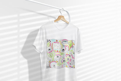 Surreal Psychedelic Mushroom Garden T-Shirt | Abstract Floral Fungi Art